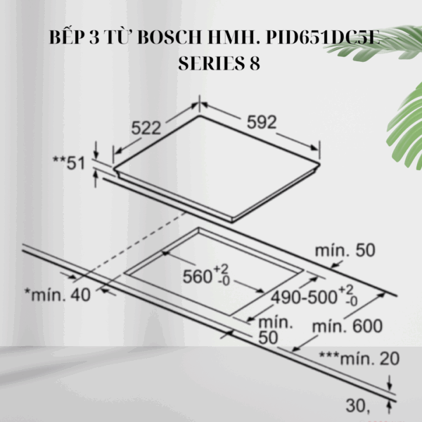 Kích thước bếp 3 từ Bosch HMH. PID651DC5E - Series 8 giá rẻ tại Tân Bình