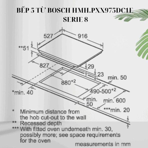 Kích thước bếp 5 từ Bosch HMH.PXX975DC1E - Serie 8 giá rẻ tại Tân Bình