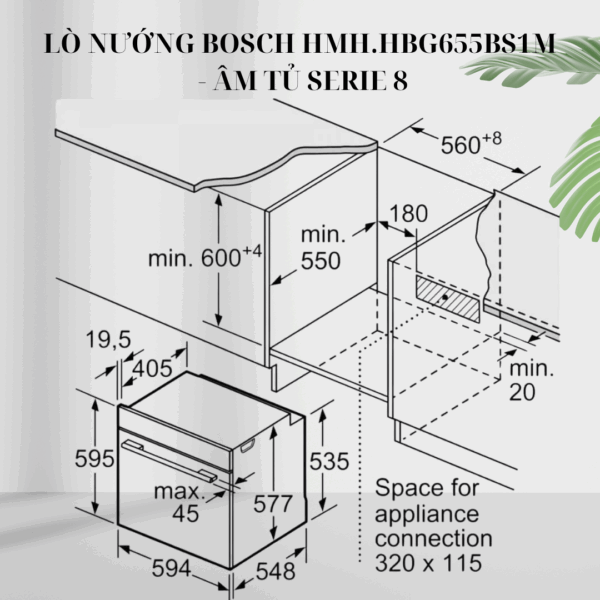 Kích thước lò nướng Bosch HMH.HBG655BS1M - Âm tủ Serie 8 giá rẻ