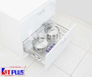 Giá xoong nồi Inox nan dẹt – Ray giảm chấn KIT PLUS 600/700/800/900mm