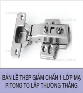 Bản lề thép giảm chấn 1 lớp mạ pitong to lắp thường thẳng EUROGOLD HD1