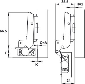 Bản lề âm Metallamat NEO 110° thép lắp lọt lòng Hafele