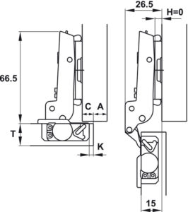 Bản lề âm Metallamat NEO 110° thép lắp trùm nửa Hafele