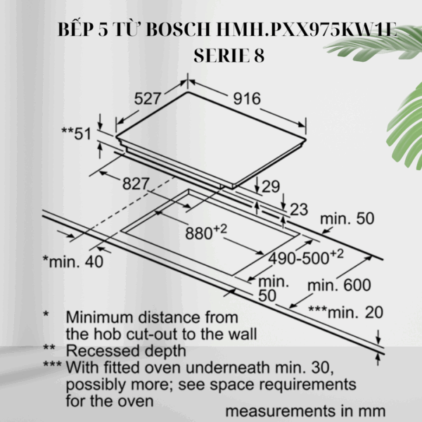 Kích thước bếp 5 từ Bosch HMH.PXX975KW1E - Series 8 giá rẻ tại Tân Bình