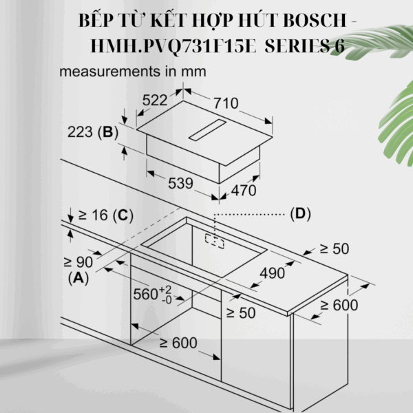 Kích thước bếp từ kết hợp hút Bosch - HMH.PVQ731F15E Series 6 giá rẻ