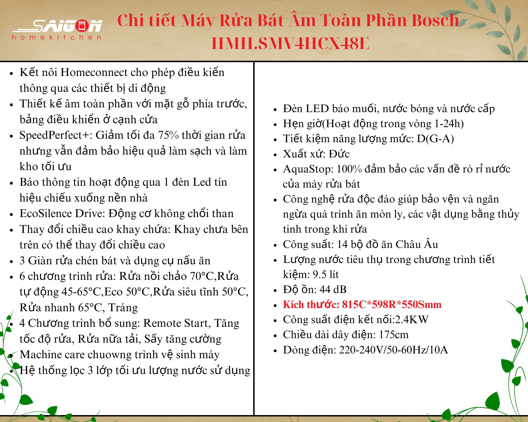 Thông tin "Máy rửa chén âm toàn phần Bosch HMH.SMV4HCX48E"