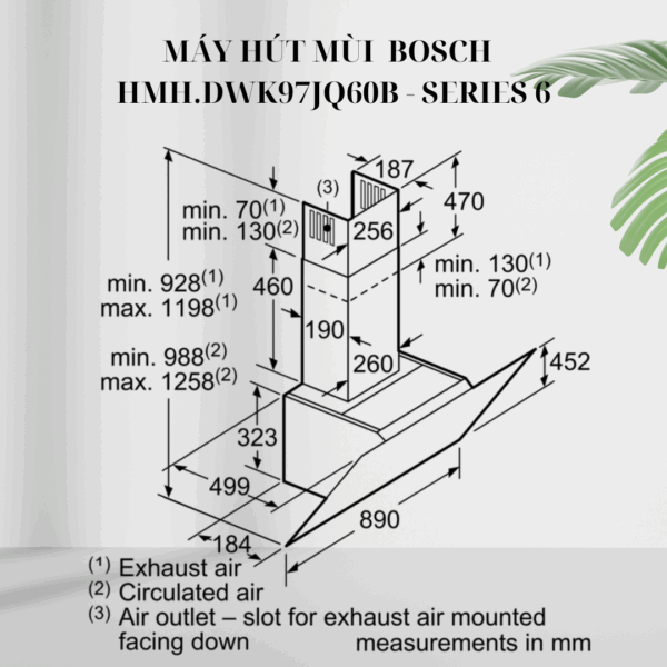 Kích thước máy hút mùi Bosch HMH.DWK97JQ60B - Serie 6 giá rẻ