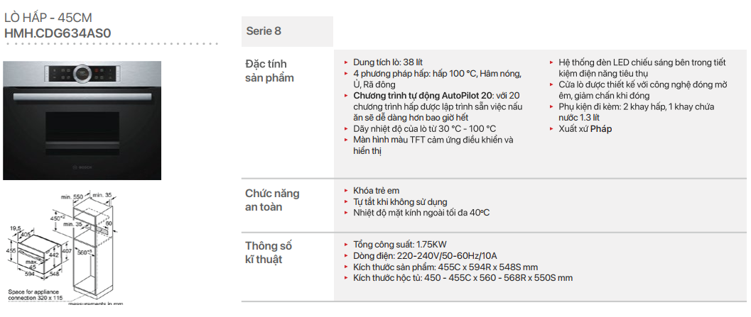 Tổng quan chi tiết lò hấp HMH.CDG634AS0