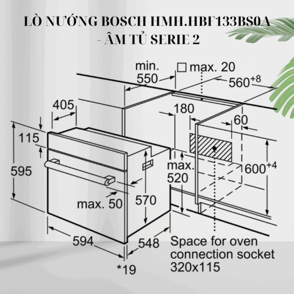 Kích thước lò nướng Bosch HMH.HBF133BS0A - Âm tủ Series 2 giá rẻ