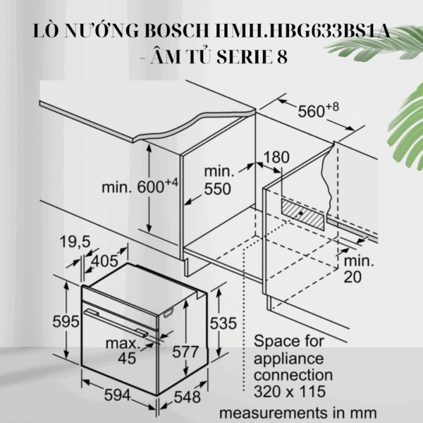 Kích thước lò nướng Bosch HMH.HBG633BS1A - Âm tủ Series 8 giá rẻ