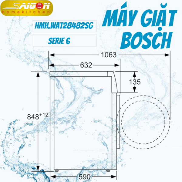 Kích thước máy giặt Bosch HMH.WAT28482SG - 9kg Series 6 giá rẻ