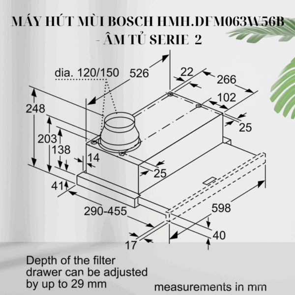 Kích thước máy hút mùi Bosch HMH.DFM063W56B - Âm tủ Serie 2 giá rẻ
