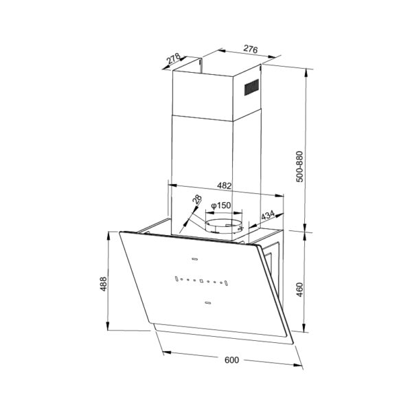 Kích thước Máy hút mùi Malloca MC 60GTC - Kính vát giá rẻ tại Tân Bình