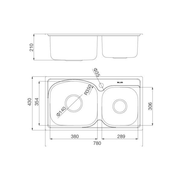 Kích thước Chậu rửa chén MS 1011P - Malloca giá rẻ tại Tân Bình