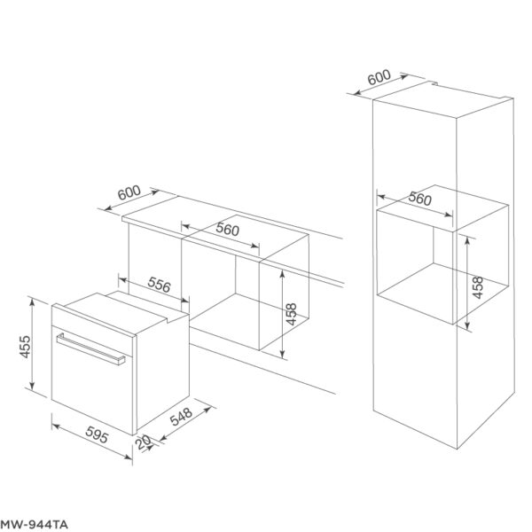 Kích thước Lò nướng kết hợp vi sóng MW-944TF - Malloca giá rẻ tại Tân Bình