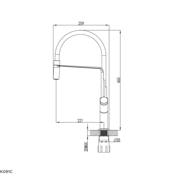 Kích thước vòi rửa chén K081C - Malloca giá rẻ tại Tân Bình