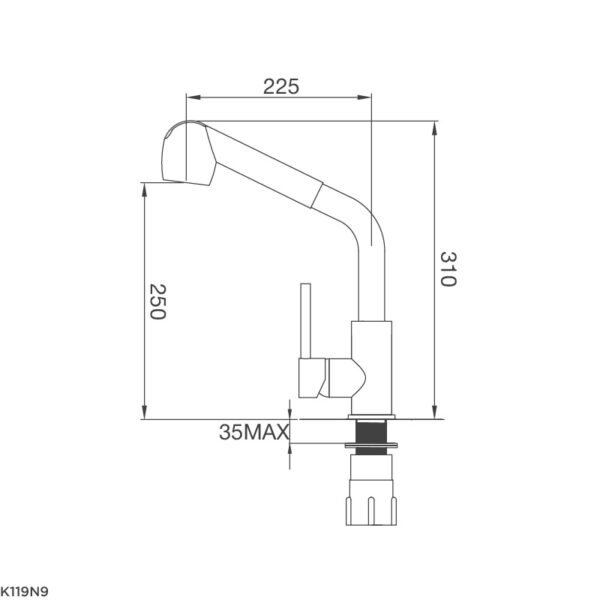 Kích thước vòi rửa chén K119N9 - Malloca giá rẻ tại Tân Bình
