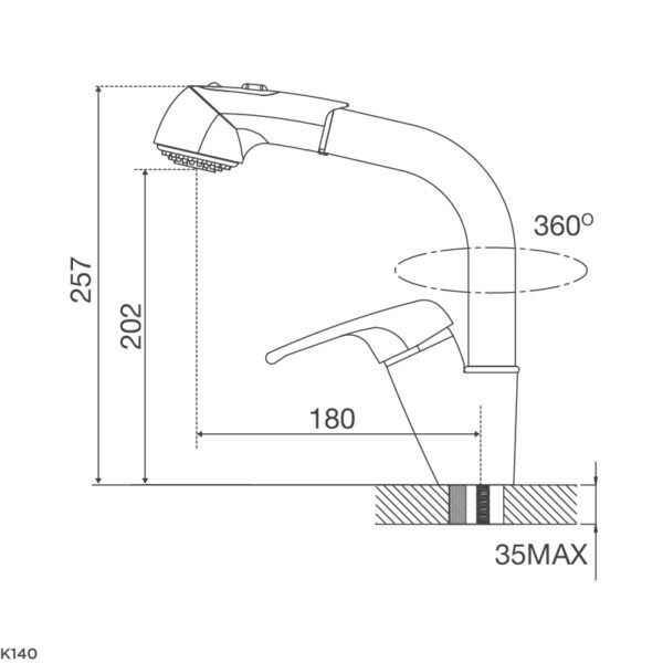 Kích thước vòi rửa chén K140 - Malloca giá rẻ tại Tân Bình