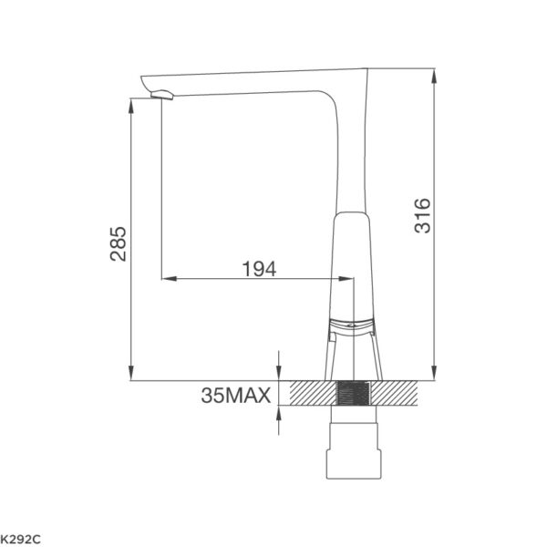 Kích thước vòi rửa chén K292C - Malloca giá rẻ tại Tân Bình