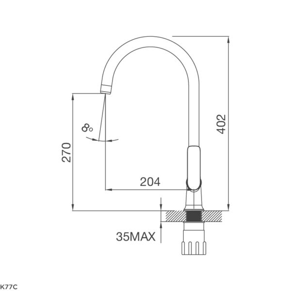 Kích thước vòi rửa chén K77C - Malloca giá rẻ tại Tân Bình