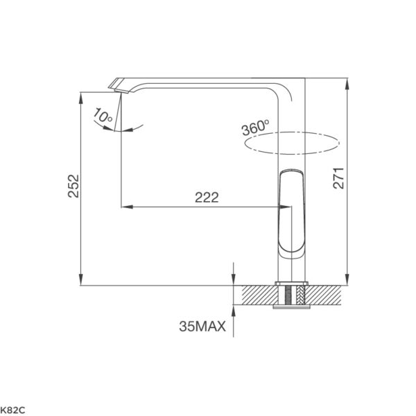 Kích thước vòi rửa chén K82C - Malloca giá rẻ tại Tân Bình
