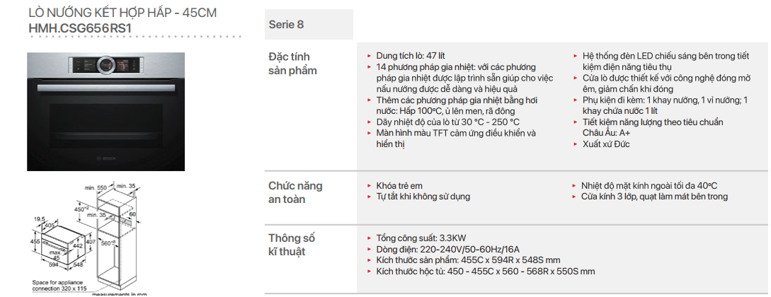 Tổng quan chi tiết Lò nướng kết hợp hấp Bosch Serie 8
