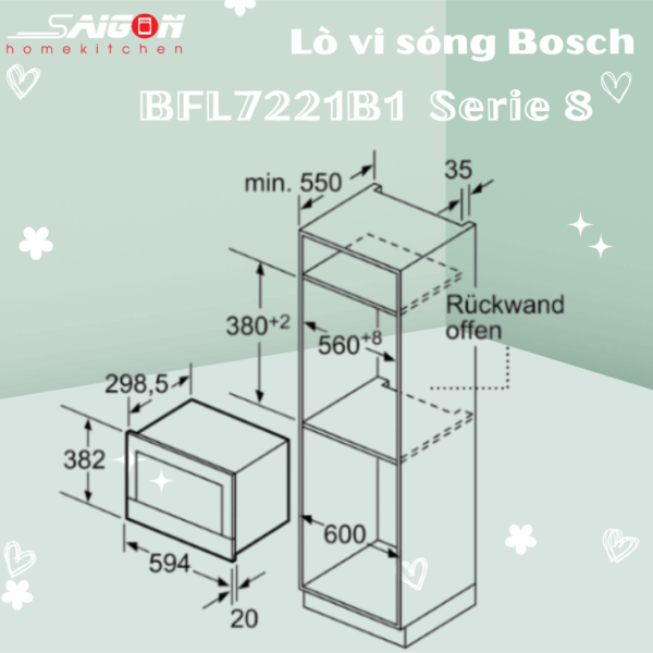 Kích thước lò vi sóng Bosch BFL7221B1