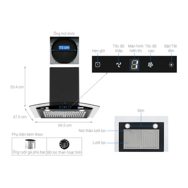 Thông số của máy hút mùi KAFF KF-GB209TB