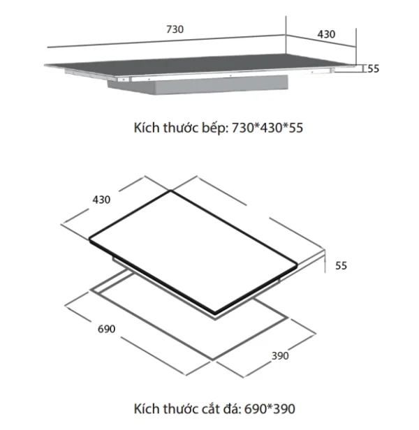 Kích thước Bếp từ đôi SPE IC 1088 EG